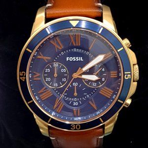 🌼Fossil Grant Sport Chronograph Luggage Leather Watch